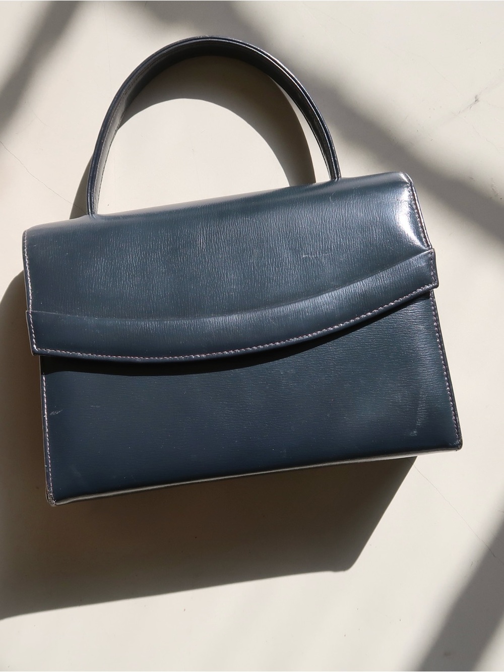 Vintage Classic Structured Top-Handle Purse in Deep Navy and Red Interior
